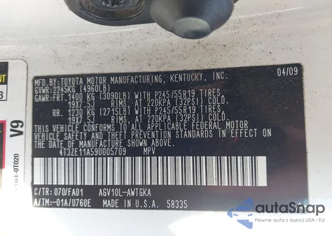 2009 Toyota Venza from USA, damaged, VIN 4T3ZE11A59U005709